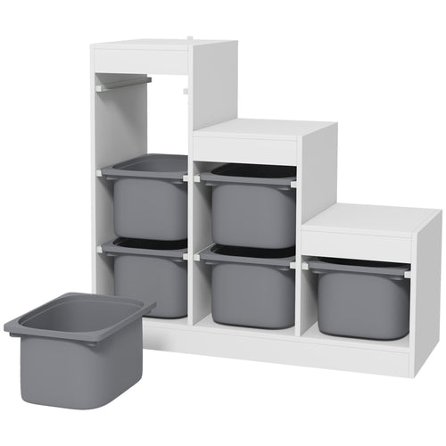 3 Layers Toy Storage Organizer Kids Bookshelf Children Toy Storage w/ 6 Plastic Bins, White