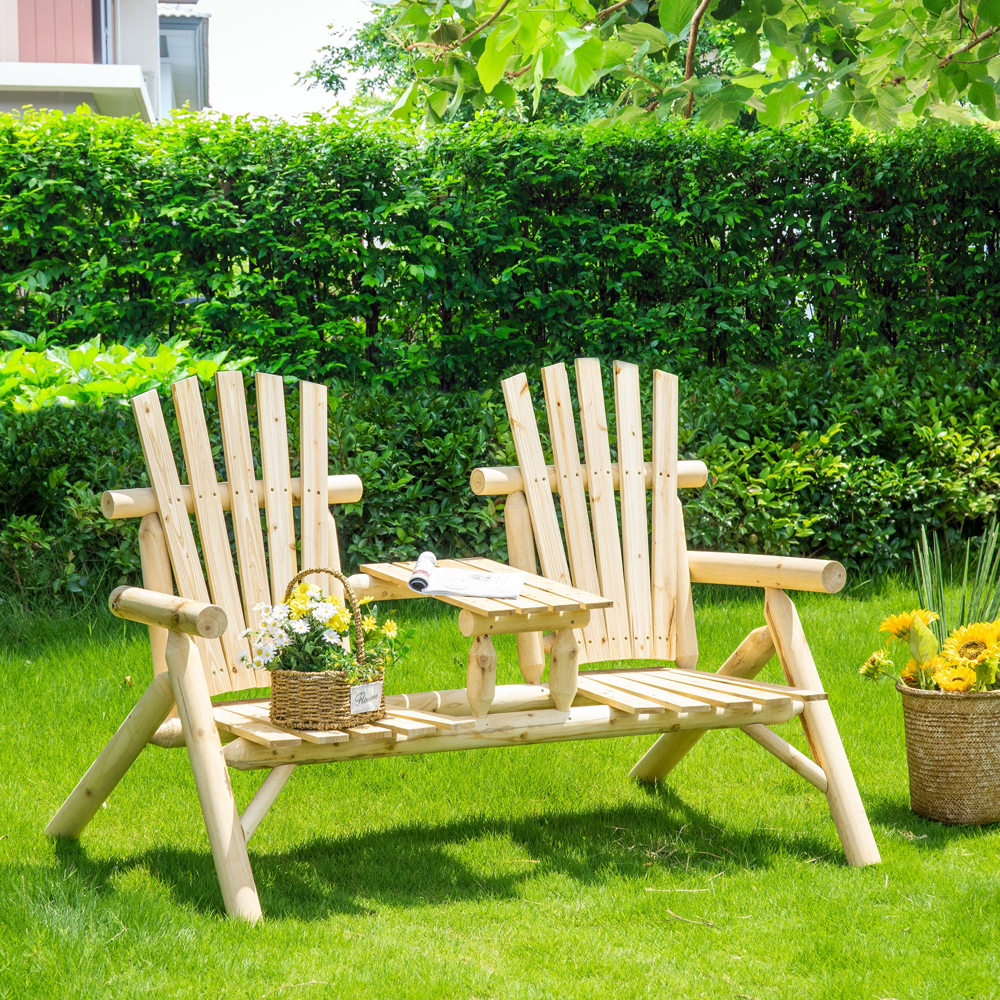 Wood Adirondack Patio Chair Bench with Center Coffee Table, for Lounging and Relaxing Outdoors Natural Outdoor Benches at Gallery Canada