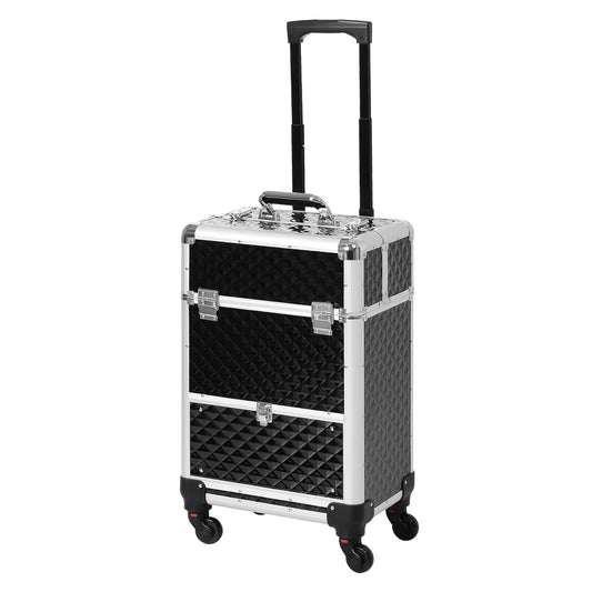 Portable Aluminum Makeup Train Cases, Rolling Makeup Case, Salon Beauty Cosmetic Jewelry Organizer Trolley with 4 Wheels, Black Makeup Cases Black  at Gallery Canada