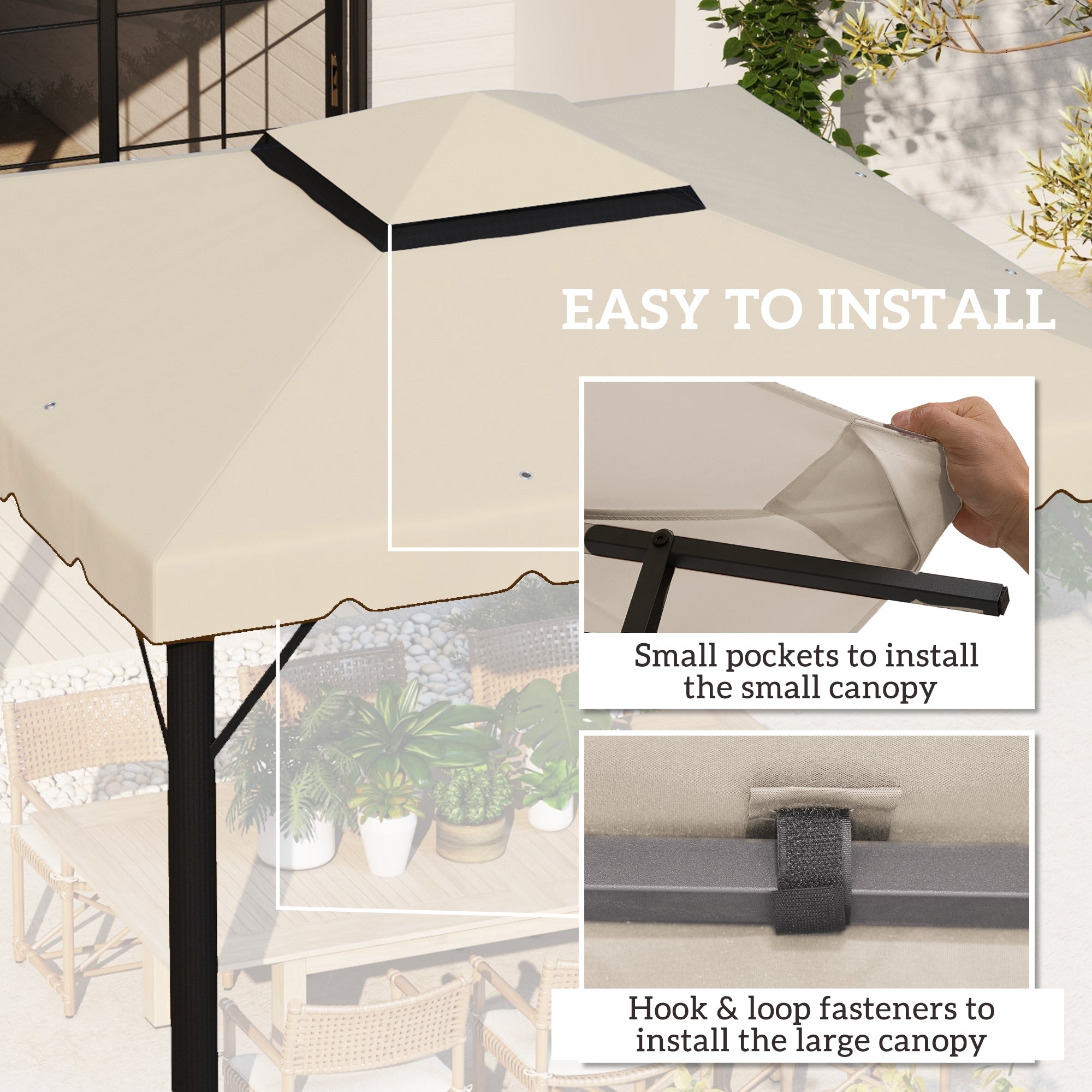 9.8' x 9.8' Gazebo Replacement Canopy, Gazebo Top Cover with Double Vented Roof for Garden Patio Outdoor TOP ONLY, Beige Gazebo Canopy Replacement at Gallery Canada