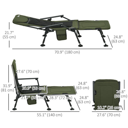 Folding Fishing Chair, 330 lb Heavy Duty Camping Chair with Reclining Backrest, Footrest, Adjustable Legs, Dark Green Picnic Tables & Camping Chairs   at Gallery Canada