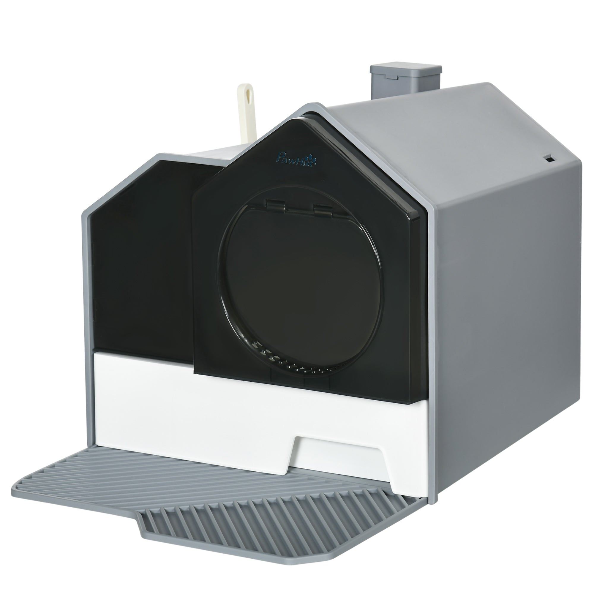 Hooded Cat Litter Box with Lid, Pull-Out Drawer, Handle, Scoop, Deodorizer Packs for Odor Control &; Easy-Clean, Grey Cat Litter Box Enclosures Grey, white, black at Gallery Canada