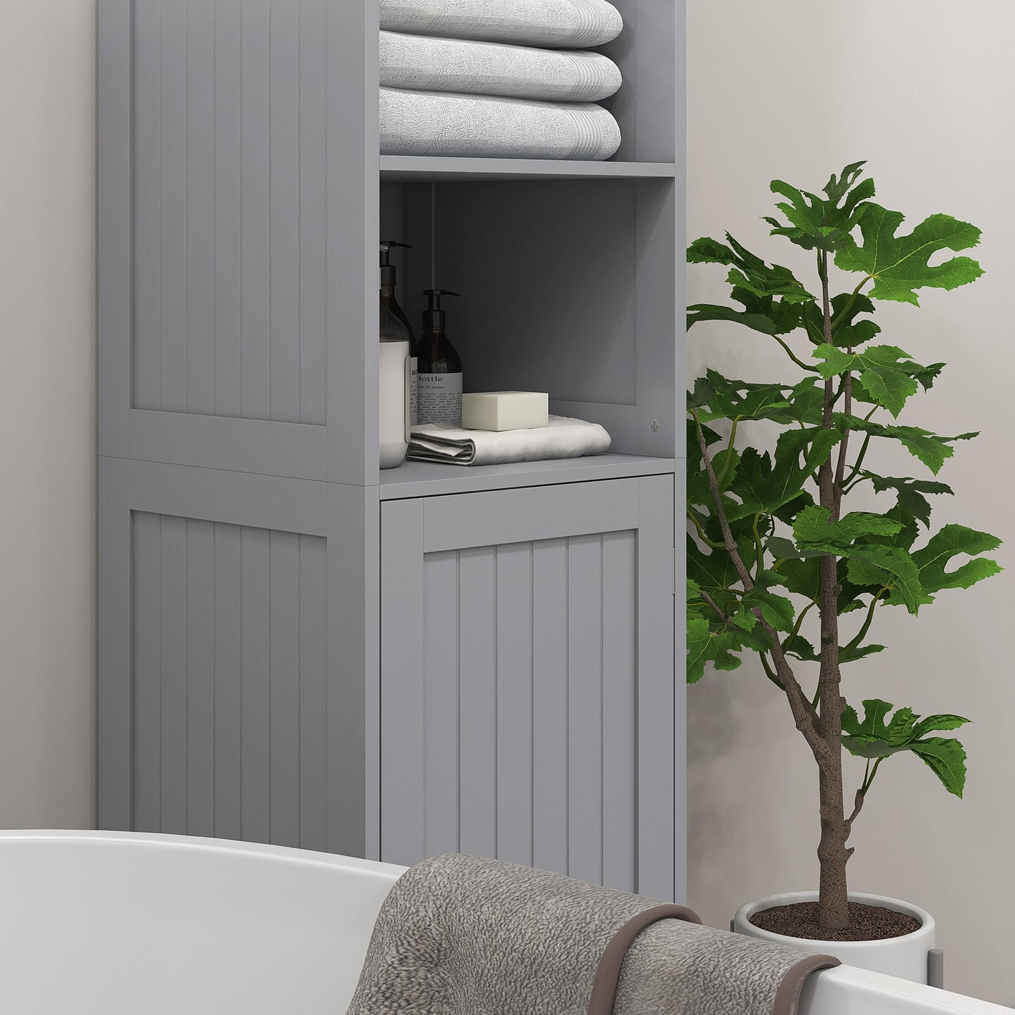 Tall Bathroom Storage Cabinet, Freestanding Tower Cabinet with Adjustable Shelf, 3 Open Shelves, Grey Bathroom Cabinets   at Gallery Canada