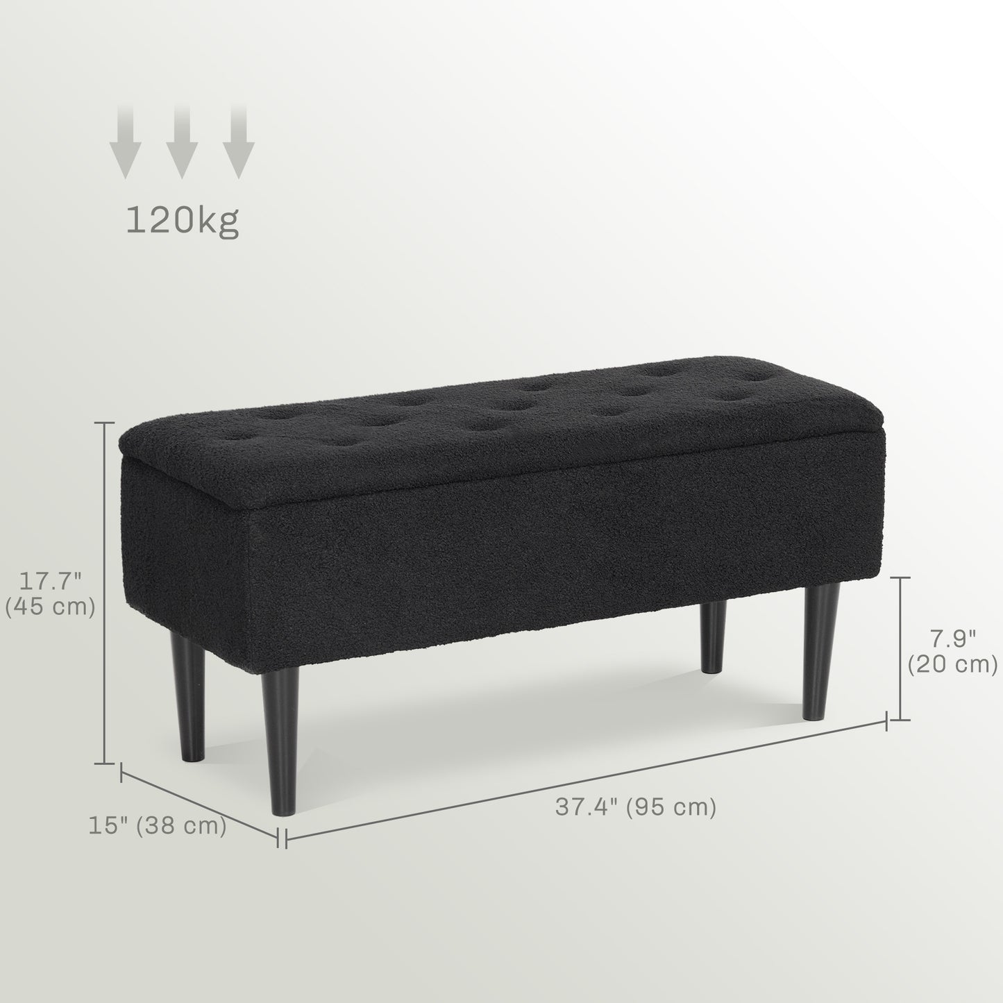 Modern Storage Bench, Ottoman with Storage and Lamb's Wool Upholstery for Living Room, Bedroom, Black Storage Ottomans & Benches   at Gallery Canada