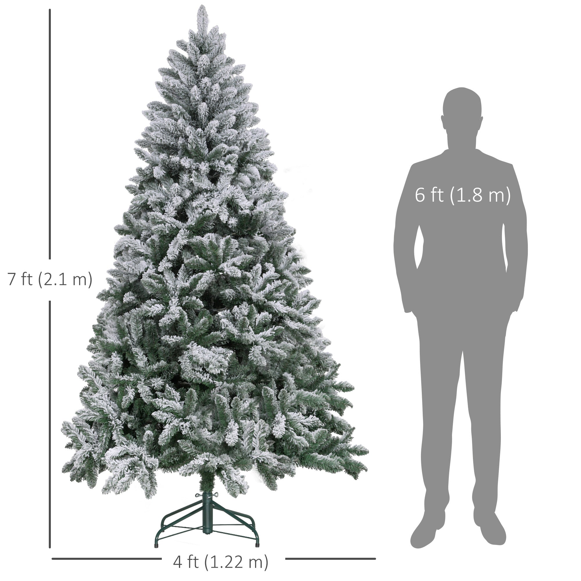 7 Foot Artificial Flocked Christmas Tree with Snow, Metal Stand, Hinged Xmas Tree for Home Office Holiday Flocked Christmas Trees   at Gallery Canada