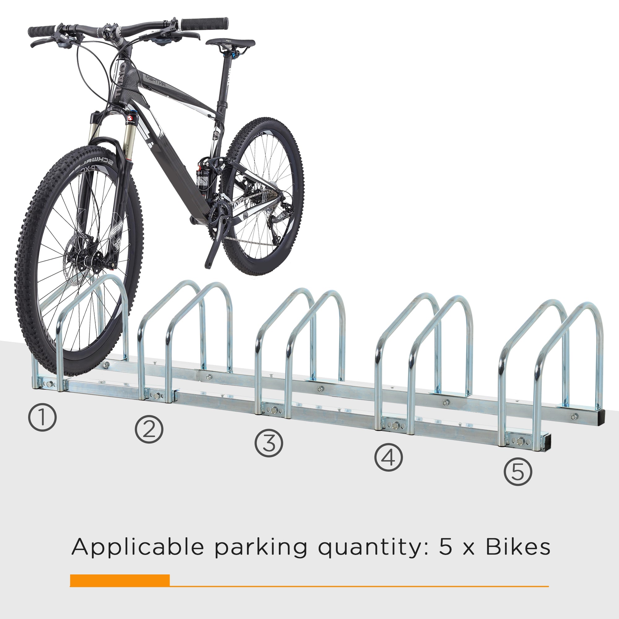 5-Bike Bicycle Floor Parking Rack Cycling Storage Stand Ground Mount Garage Organizer for Indoor and Outdoor Use Silver Bike Parking Stands   at Gallery Canada