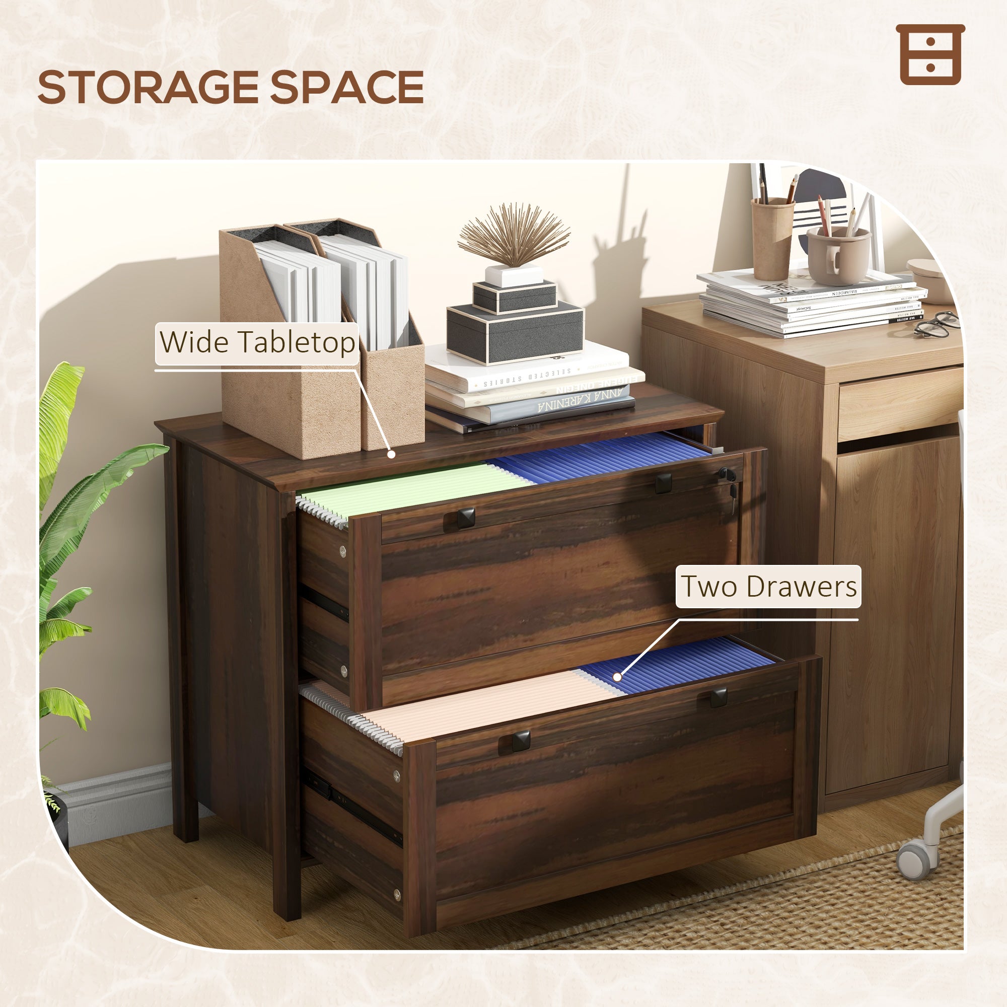 2 Drawer File Cabinet, Lockable Filing Cabinet with Adjustable Hanging Bar for Letter, A4 and Legal Size, Brown Office Cabinets & Cupboards at Gallery Canada