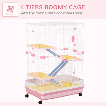 32"L 4-Level Small Animal Cage with Universal Lockable Wheels, Slide-out Tray for Bunny, Chinchillas, Ferret, Pink Houses & Habitats   at Gallery Canada