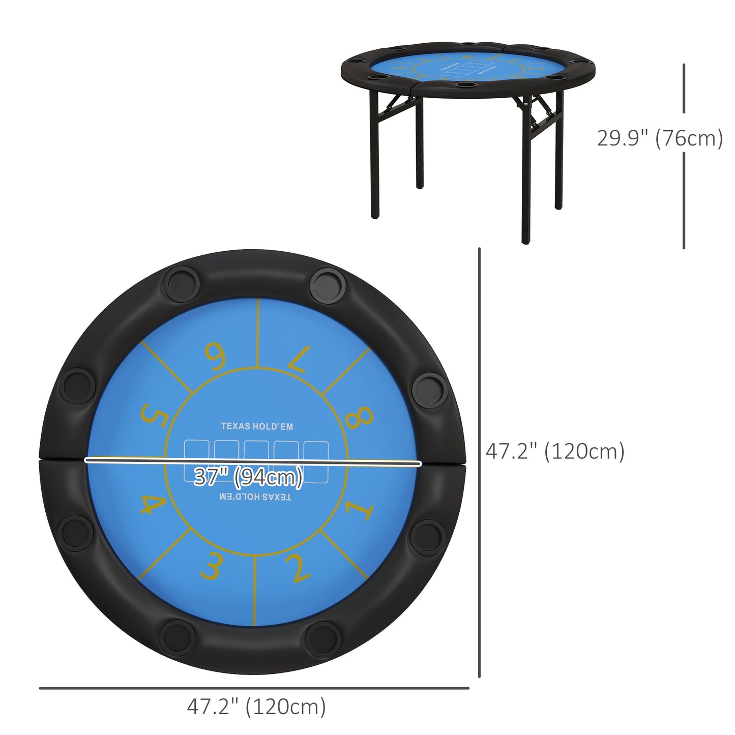 Foldable Poker Table Blackjack Texas Holdem Poker Game Table with Cup Holders, 47" Round, Black Game Tables   at Gallery Canada