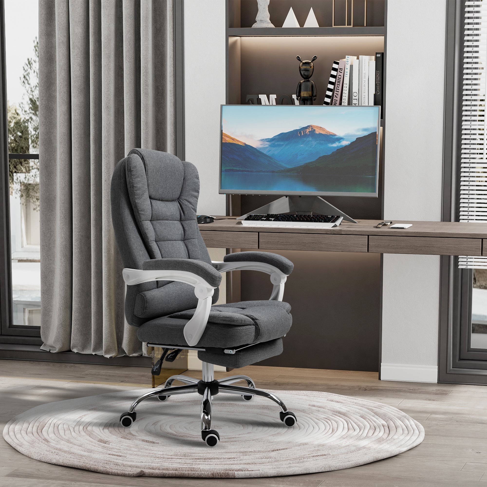 High Back Computer Chair with Retractable Footrest, Executive Office Chair with Adjustable Height, Dark Grey Executive & Manager Chairs   at Gallery Canada