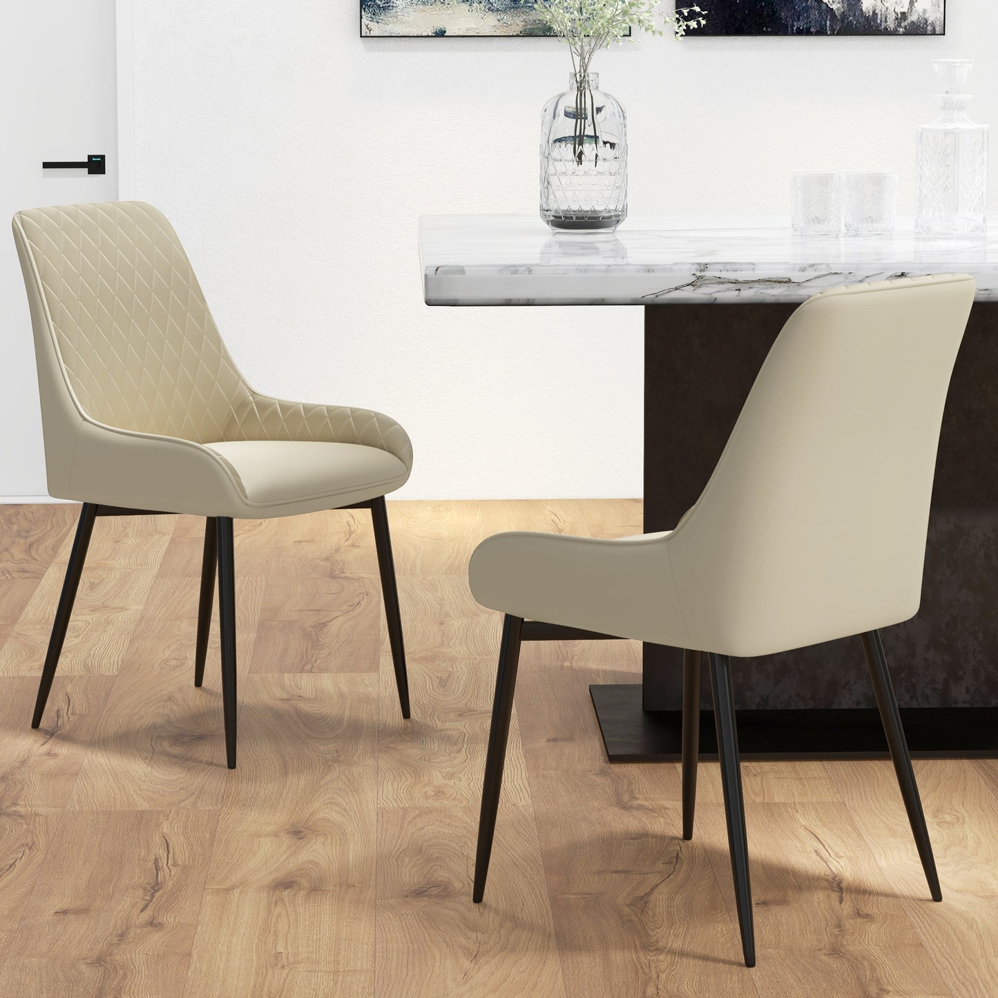 Modern Dining Chairs Set of 2, PU Leather Kitchen Chairs with Metal Legs for Dining Room, Living Room, Khaki Dining Chairs   at Gallery Canada