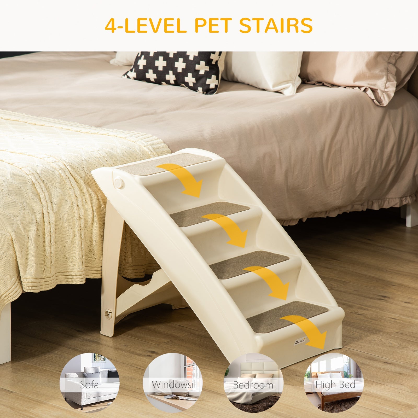 4-Level Portable Dog Stairs, Foldable Dog Steps for Small Dogs, Lightweight Cat Steps, with Nonslip Soft Mats, for High Bed, Sofa, Beige Cat Stairs   at Gallery Canada