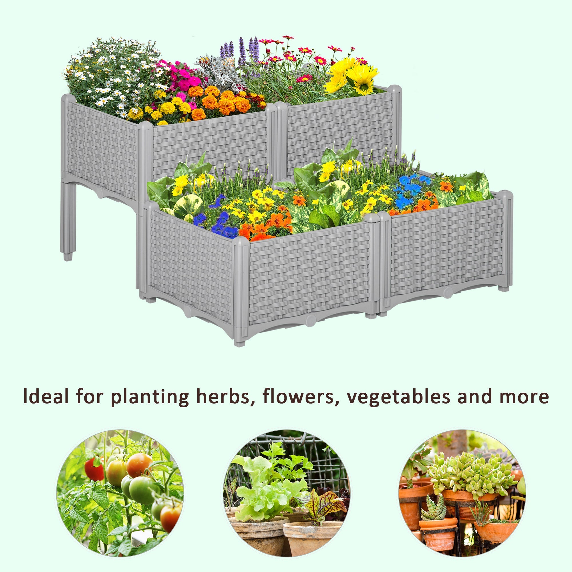 4-piece Raised Garden Bed PP Raised Flower Bed Vegetable Herb Grow Box Stand Grey Elevated Garden Beds   at Gallery Canada