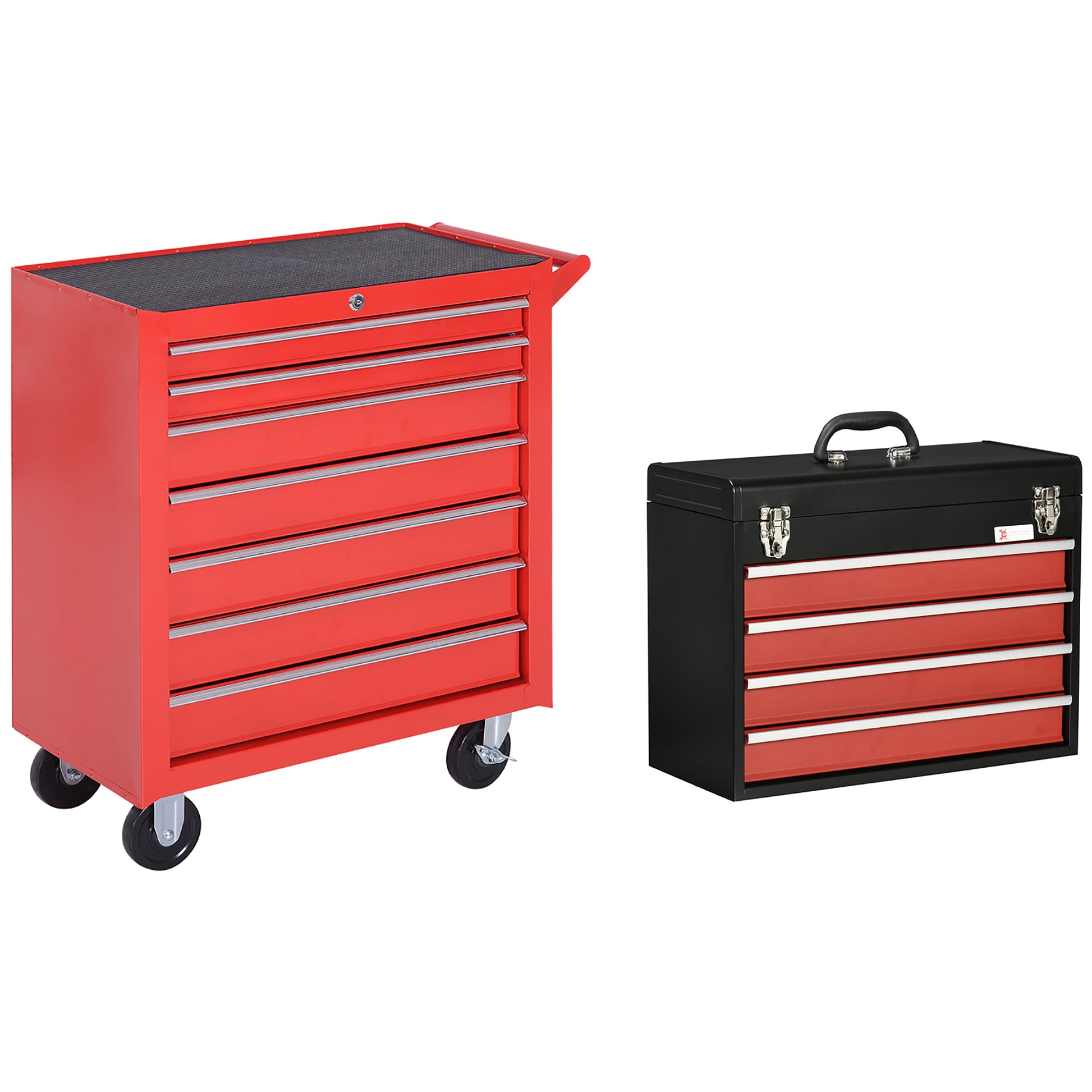 Lockable Tool Chest and Tool Box Set of 2, Cabinet on Wheels, Portable Tool Chest for Garage, Factory, Workshop, Red Tool Organizers   at Gallery Canada