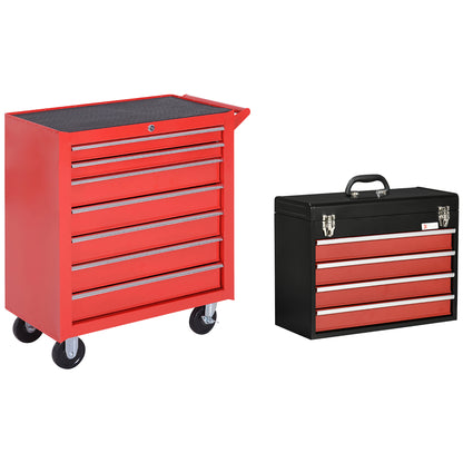 Lockable Tool Chest and Tool Box Set of 2, Cabinet on Wheels, Portable Tool Chest for Garage, Factory, Workshop, Red Tool Organizers   at Gallery Canada