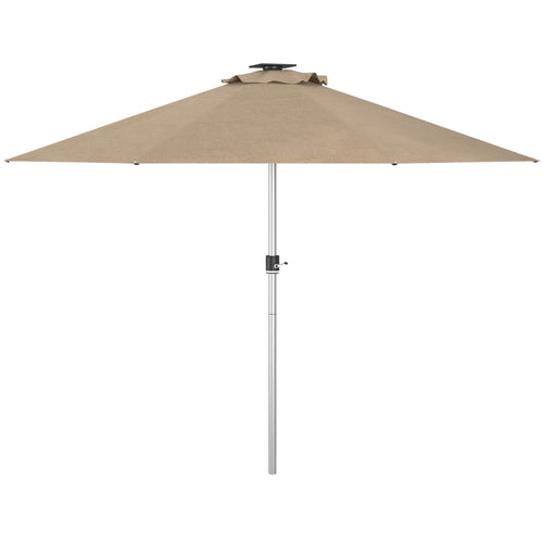 LED Patio Umbrella, Lighted Deck Umbrella with 4 Lighting Modes, Solar &; USB Charging, Khaki