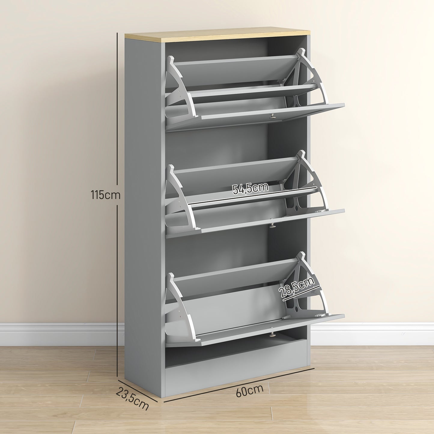 Modern Shoe Storage with 3 Flip Drawers and Adjustable Shelves, Shoe Cabinet Organizer for 18 Pairs of Shoes, Grey Shoe Storage Cabinets & Racks   at Gallery Canada