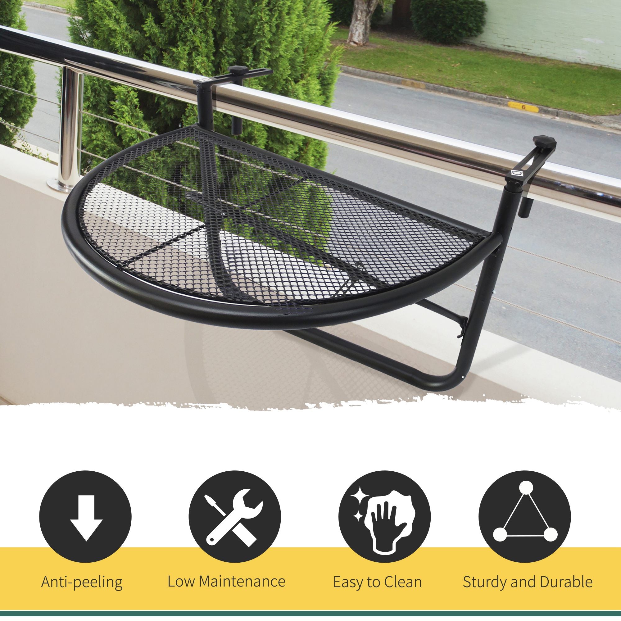 Adjustable Balcony Hanging Rail Table Metal Mounting Mini Wall Desk Storage Rack Outdoor Flower Stand, Black Balcony Table Hanging at Gallery Canada