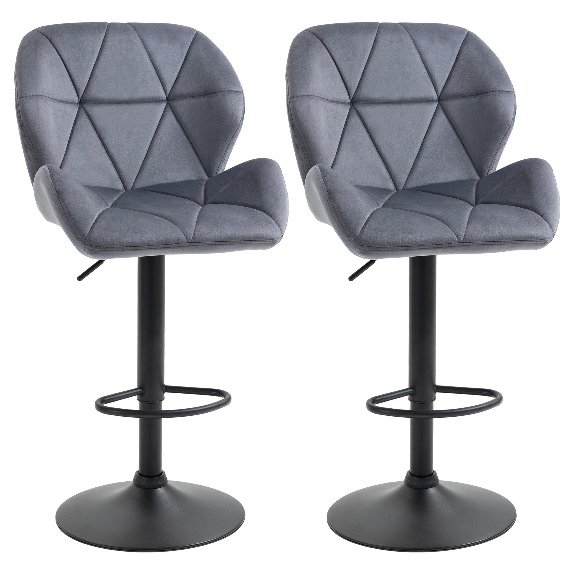 Bar Stool Set of 2 Fabric Adjustable Height Armless Upholstered Counter Chairs with Swivel Seat, Grey Bar Stools Grey  at Gallery Canada