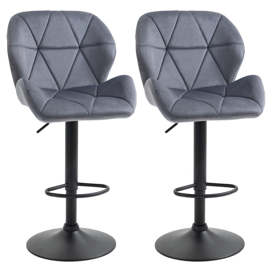 Bar Stool Set of 2 Fabric Adjustable Height Armless Upholstered Counter Chairs with Swivel Seat, Grey - Gallery Canada