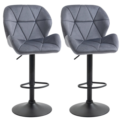 Bar Stool Set of 2 Fabric Adjustable Height Armless Upholstered Counter Chairs with Swivel Seat, Grey