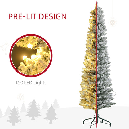 6ft Artificial Prelit Christmas Tree with Warm White LED Light, Snow Flocked Branches, Metal Base, Pencil Xmas Tree Pre Lit Christmas Trees   at Gallery Canada