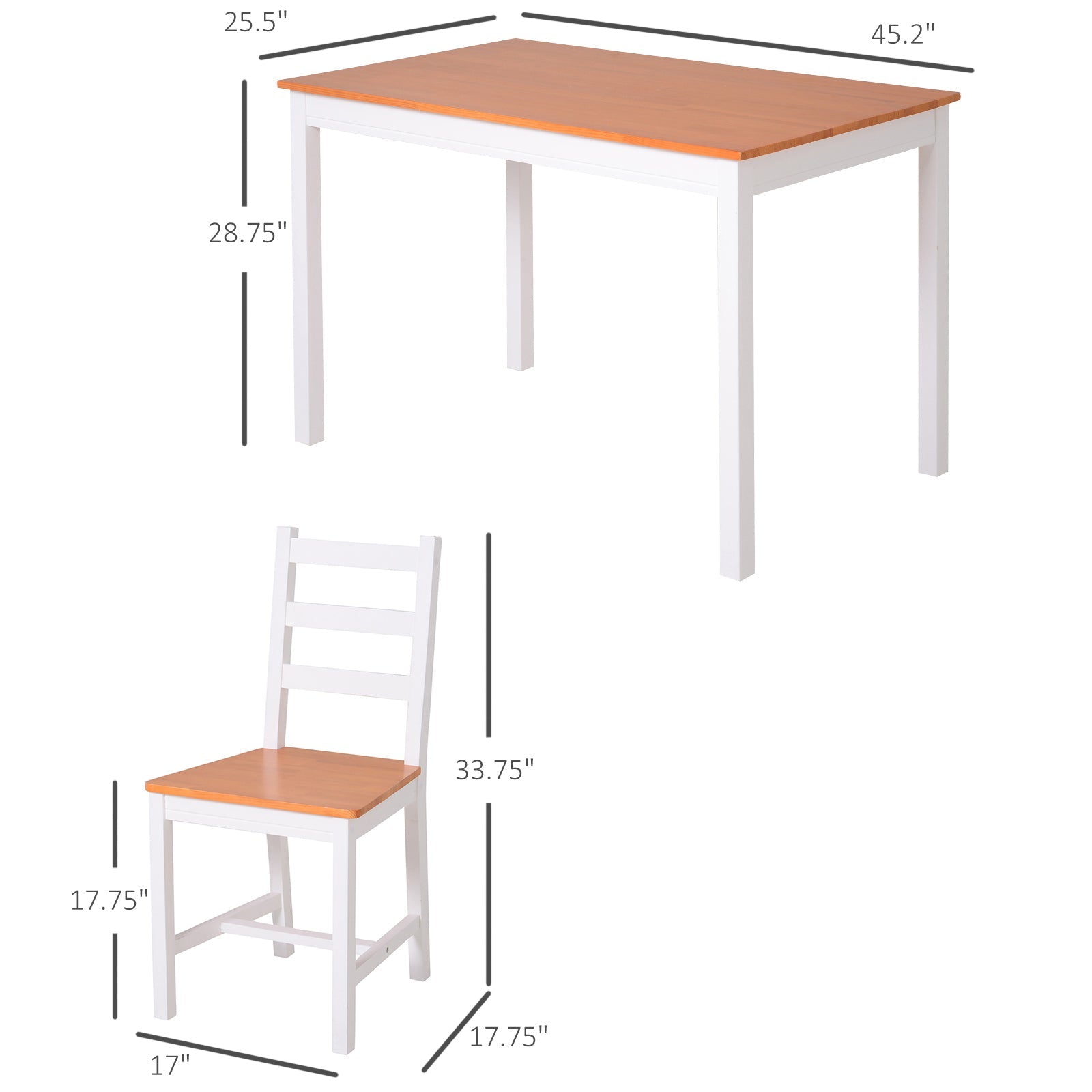 Dining Table Set for 4, 5 Piece Pine Wood Kitchen Table with High Back Chairs, White and Natural Wood Bar Sets Multi Colour  at Gallery Canada