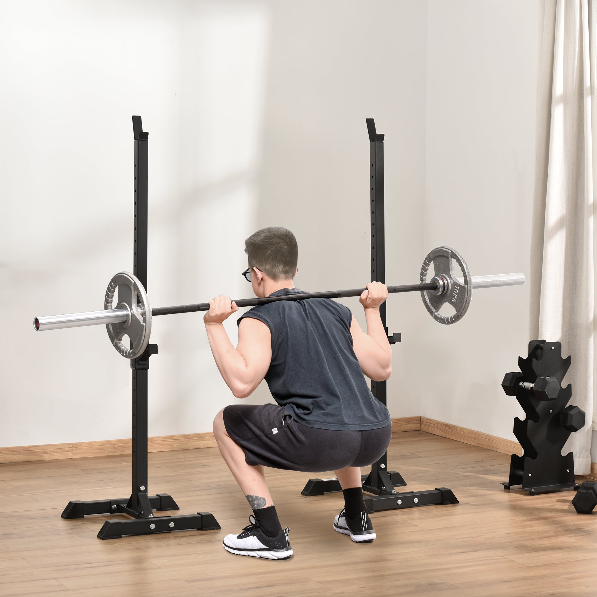 Adjustable Stable Power Squat Stand Portable 2 Bars Barbell Holder Weight Rack Black Power Towers at Gallery Canada