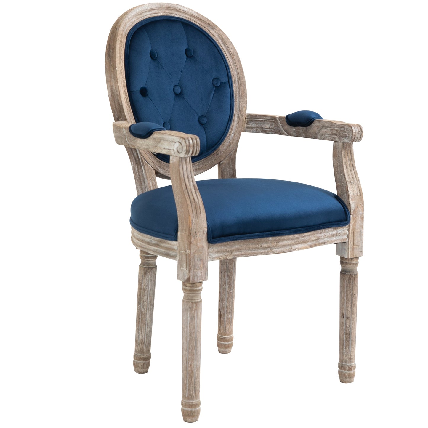 Vintage Dining Chair, French Chic Side Chair with Curved Backrest and Soft Upholstery for Kitchen, or Living Room, Navy Blue Bar Stools Navy Blue  at Gallery Canada