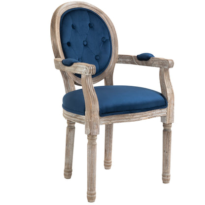 Vintage Dining Chair, French Chic Side Chair with Curved Backrest and Soft Upholstery for Kitchen, or Living Room, Navy Blue Bar Stools Navy Blue  at Gallery Canada