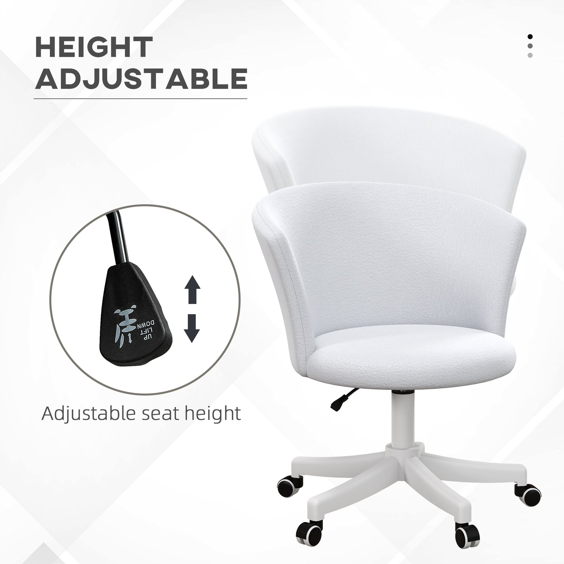 Armless Office Chair, Fluffy Computer Desk Chair with Adjustable Height, Swivel Wheels, Mid Back, White - Gallery Canada