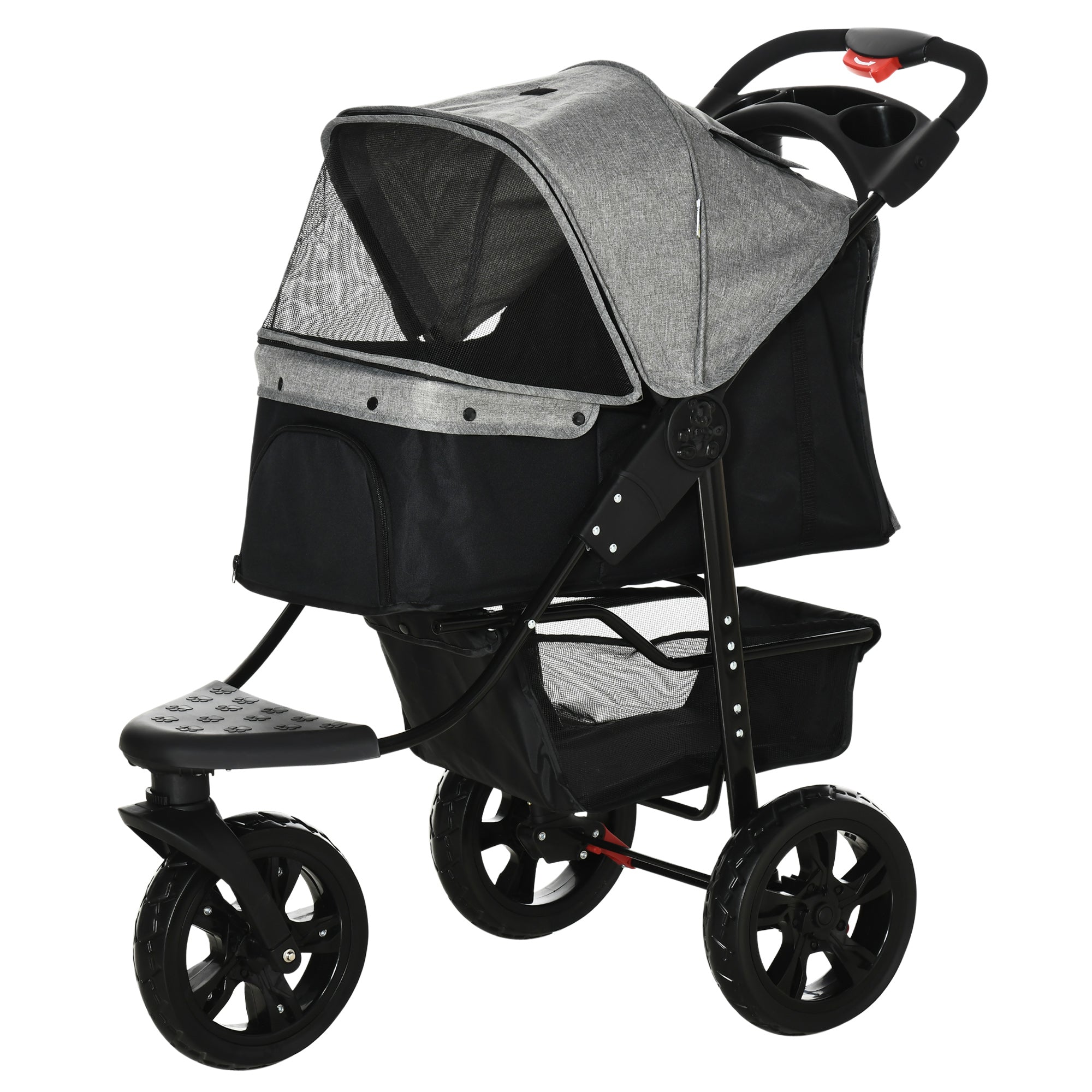 3 Wheel Folding Dog Stroller, Jogger Travel Carrier with Adjustable Canopy, Storage Brake, Mesh Window for S&;M Dogs Grey Dog Bike Trailers & Strollers at Gallery Canada