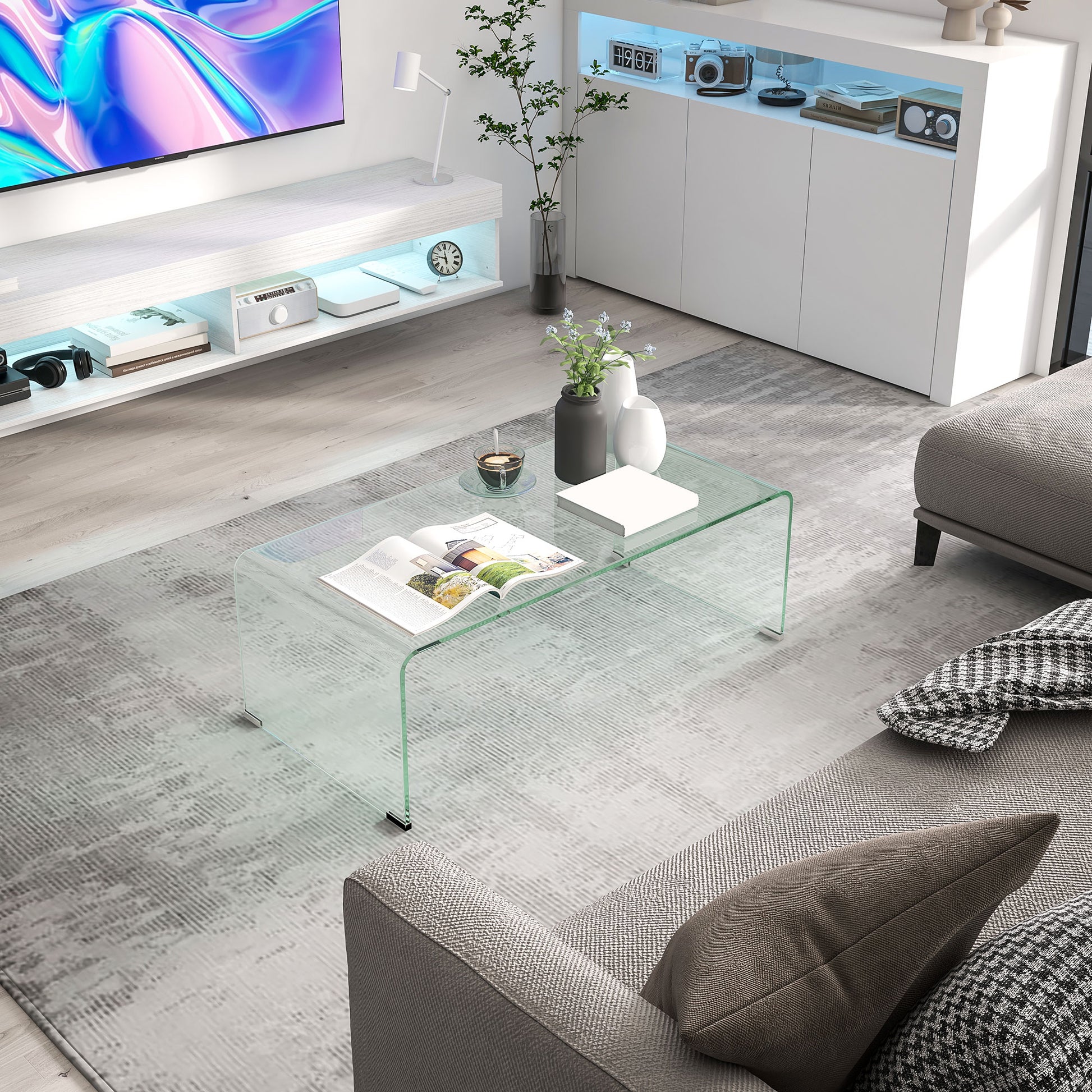 Glass Coffee Table, Clear Coffee Tables for Living Room, Modern Rectangle Center Table with Safe Rounded Edges Coffee Tables   at Gallery Canada