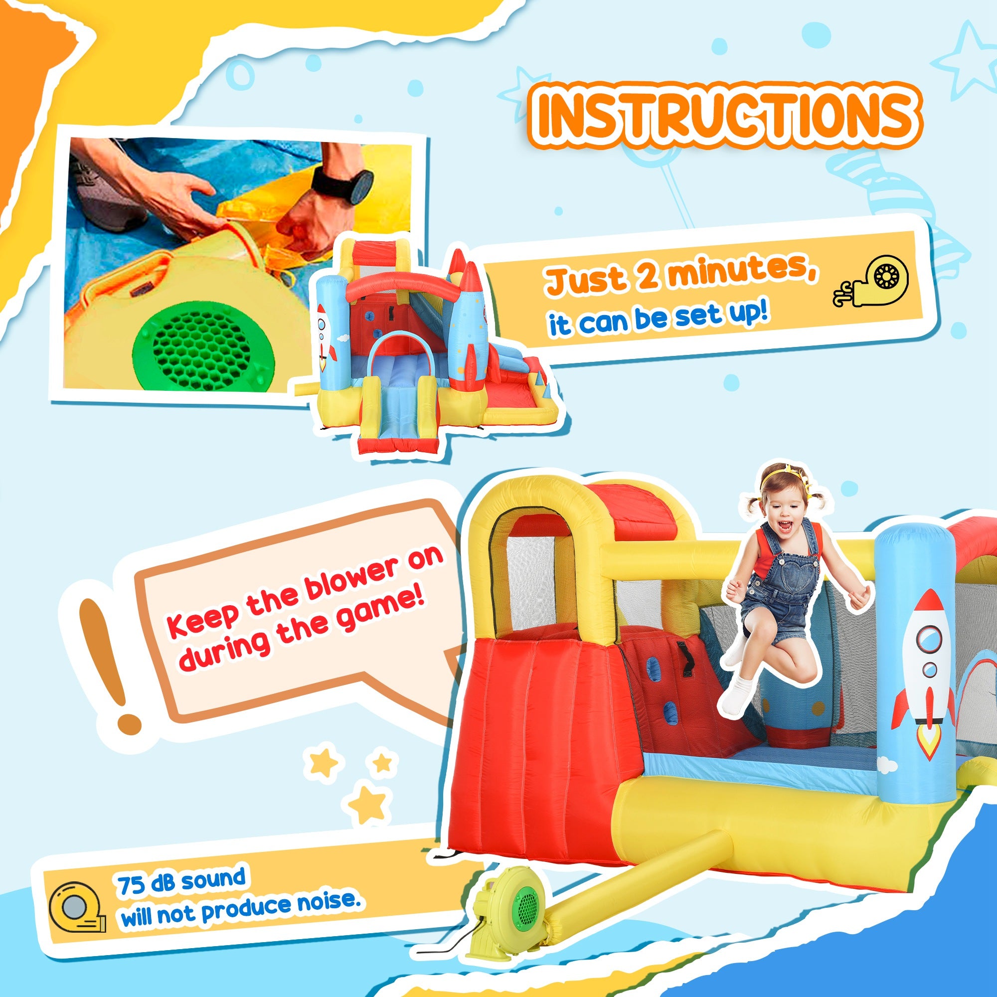 Bounce Castle Inflatable Trampoline Slide Pool Rocket Design 11.14' x 9.18' x 6.06' Inflatables at Gallery Canada