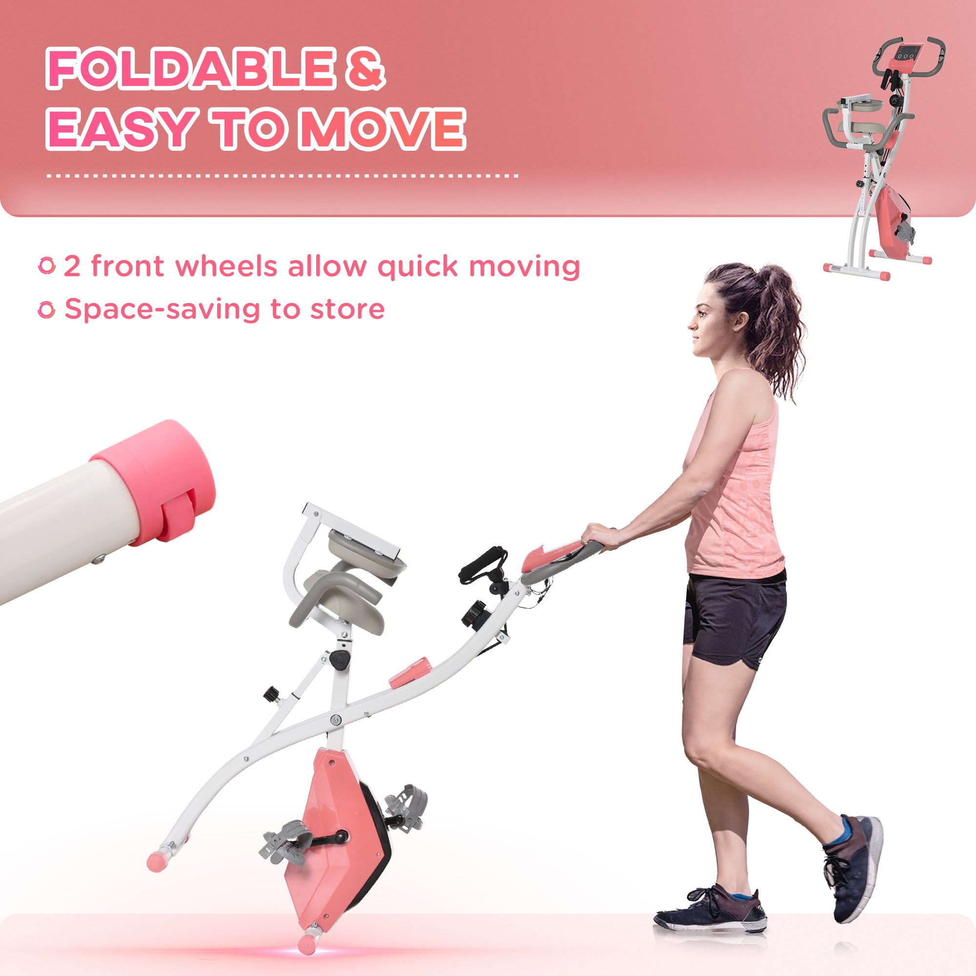 3 in 1 Folding Exercise Bike, Foldable Stationary Bike with 8-Level Magnetic Resistance, Adjustable Seat, Pink Exercise & Stationary Bikes at Gallery Canada