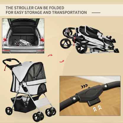 Foldable Pet Stroller Carrier with 4 Wheels, Cup Holder, Storage Basket, Grey Dog Bike Trailers & Strollers   at Gallery Canada