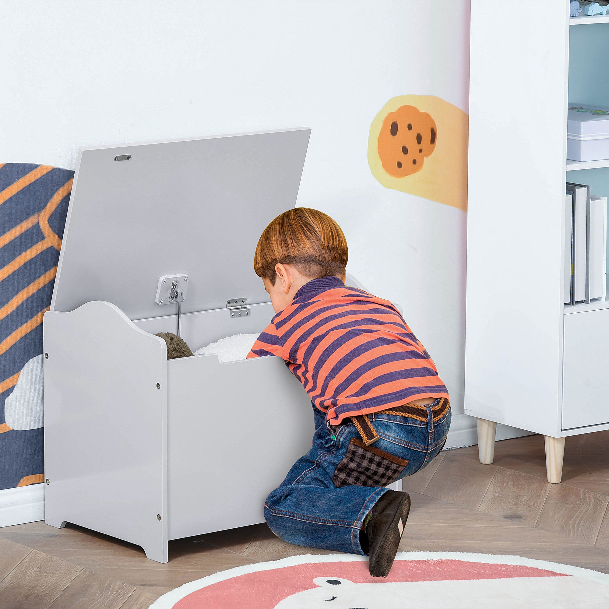Kids Wooden Toy Storage Box Organizer Chest with Magnetic Hinge, Large Chest Space, &; Groove Handle, Grey Baby & Kids Storage at Gallery Canada