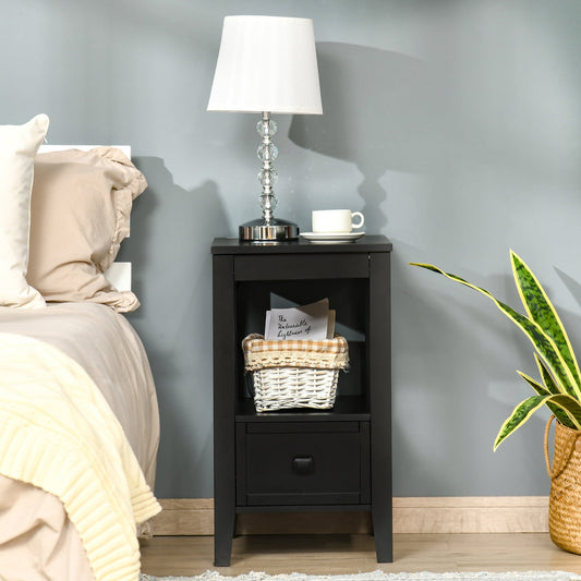 Side Table, Modern Coffee End Table with Drawer and Shelf, Nightstand for Bedroom, Living Room, Black - Gallery Canada