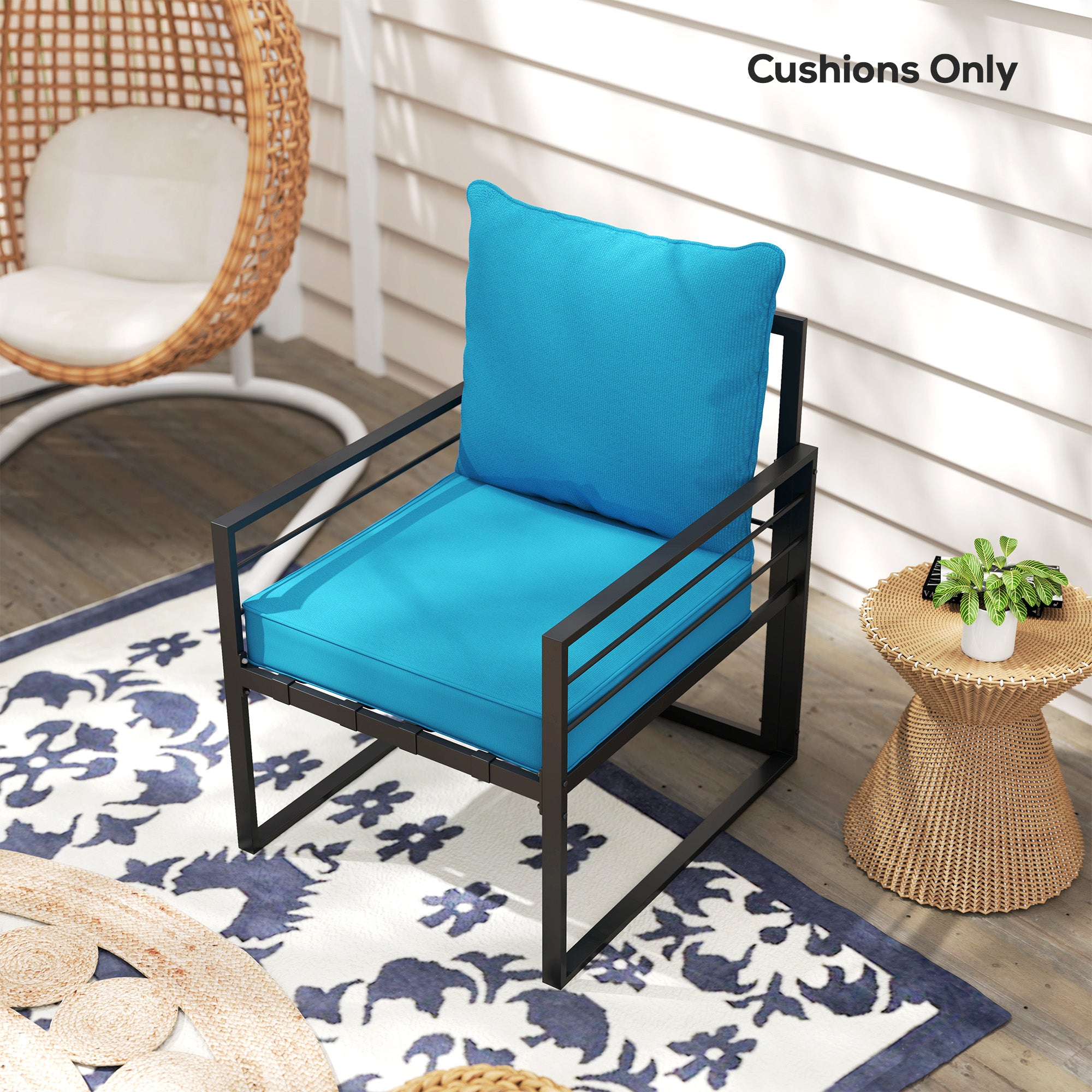 Patio Chair Cushions, Thick Deep Seat Outdoor Seat Cushion with Back Cushion, Turquoise Patio Chair Cushions at Gallery Canada