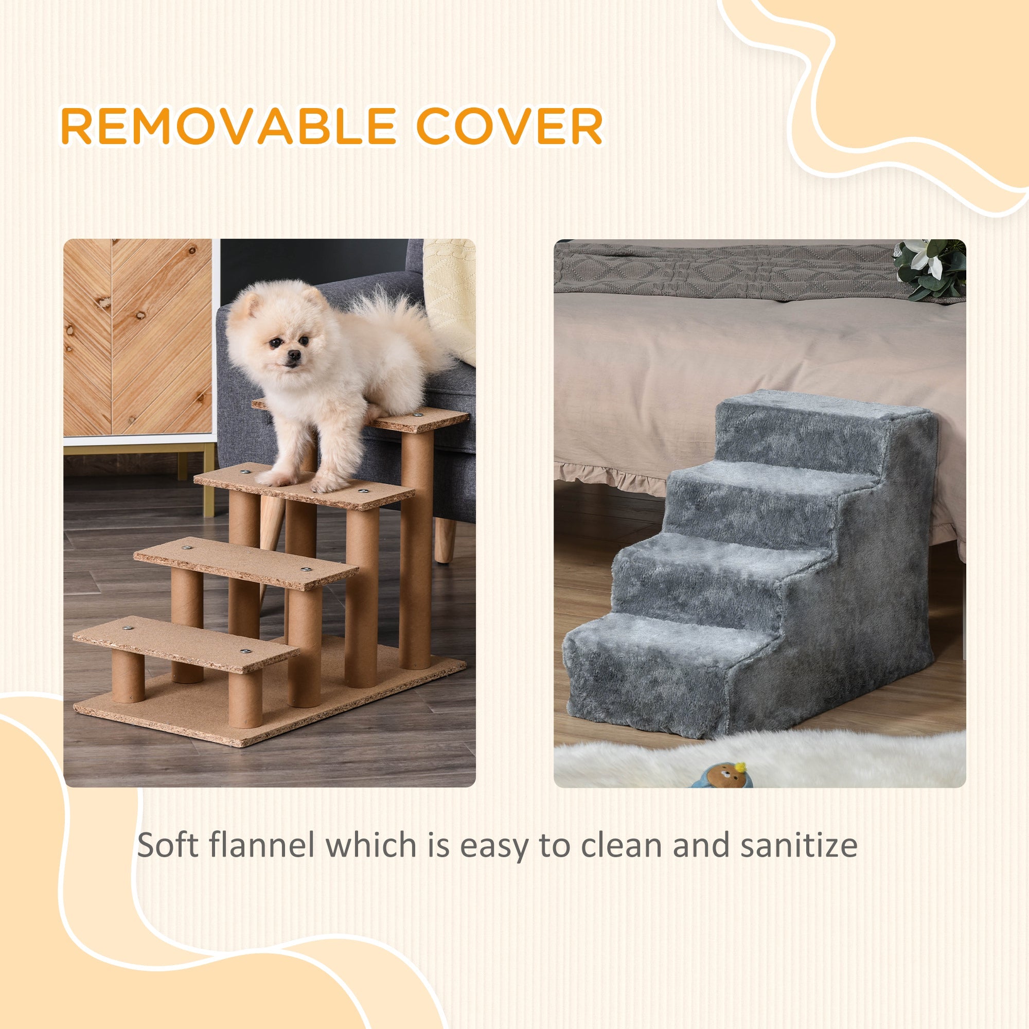 Dog Ramp for Bed Sofa Couch with Removable Cover, Light Grey Dog Stairs   at Gallery Canada