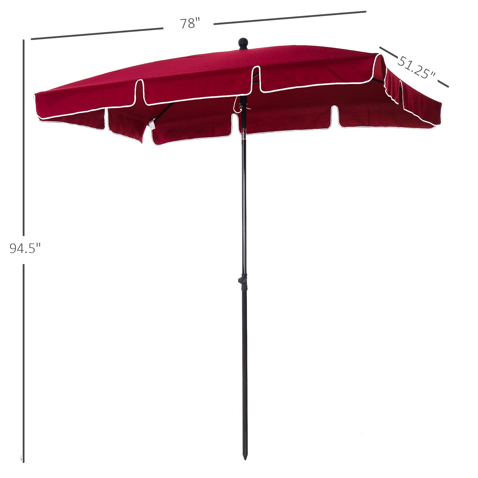 6.5x4ft Rectangle Patio Umbrella Aluminum Tilt Adjustable Garden Parasol Sun Shade Outdoor Canopy Red Sun Umbrellas   at Gallery Canada