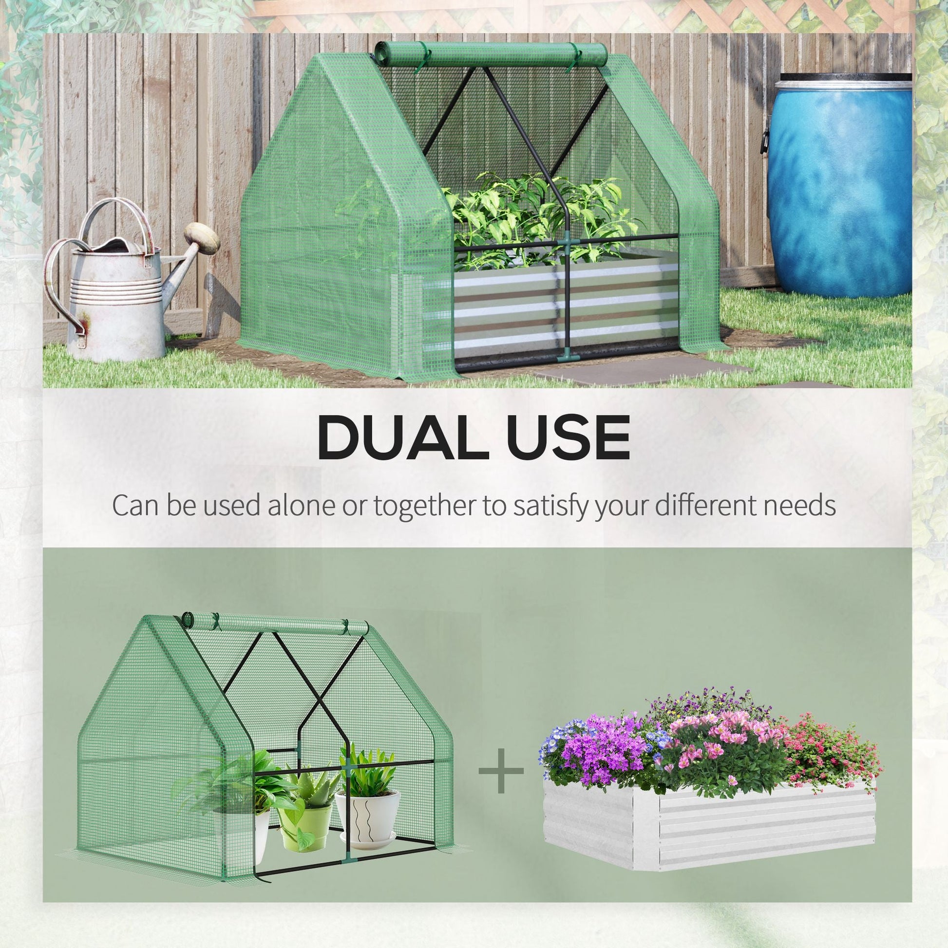 Steel Outdoor Raised Garden Bed with Greenhouse,Cover, Roll Up Door, Dual Use, 50"x37.4"x36.2", Green Mini Greenhouses   at Gallery Canada