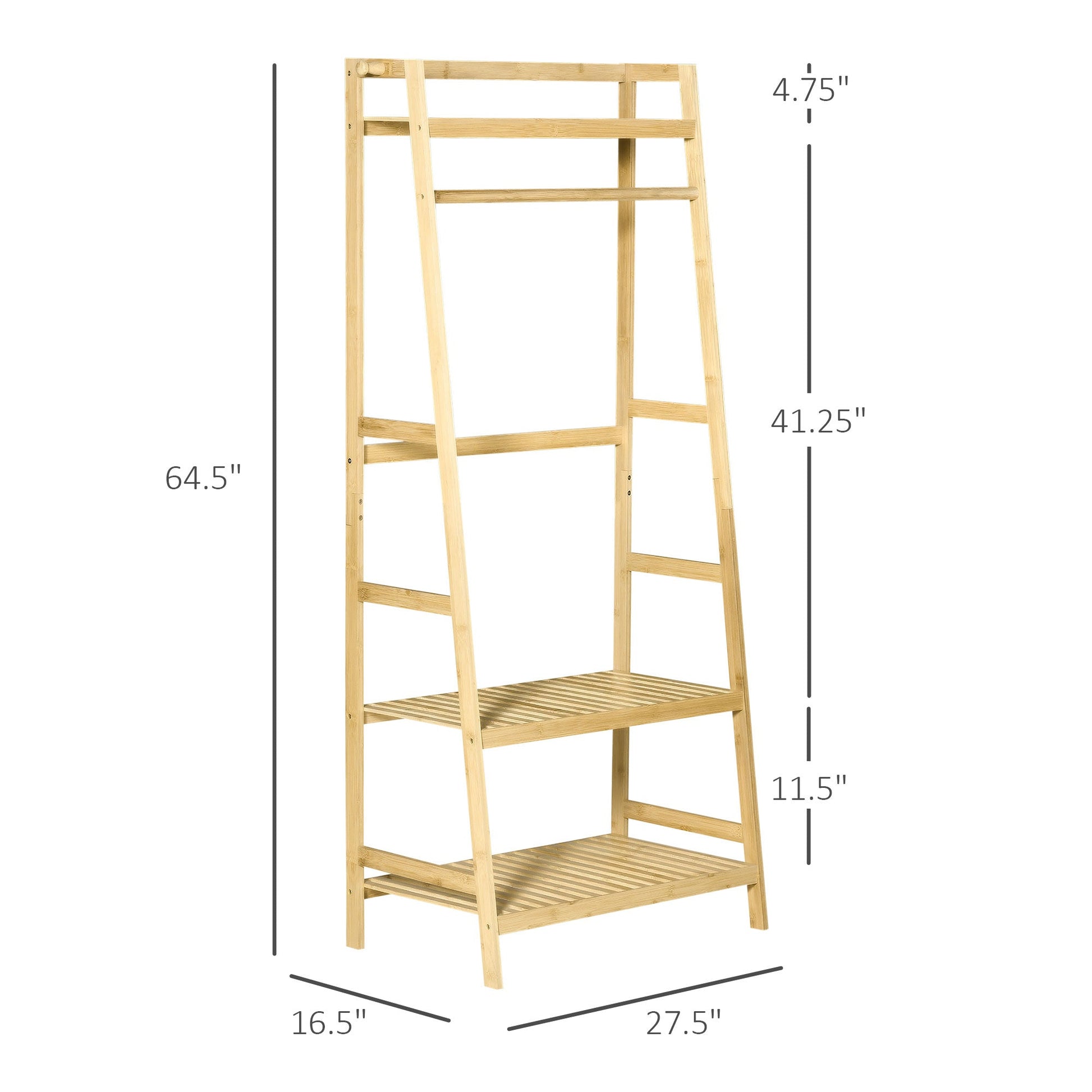 Bamboo Garment Rack, Freestanding Wooden Clothing Rack with 3 Tier Storage Shelves, Hooks and Hanging Rail for Entryway, Bedroom and Office, Natural Clothing Storage   at Gallery Canada