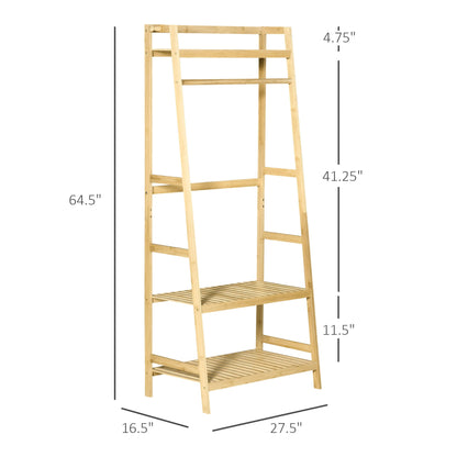 Bamboo Garment Rack, Freestanding Wooden Clothing Rack with 3 Tier Storage Shelves, Hooks and Hanging Rail for Entryway, Bedroom and Office, Natural Clothing Storage   at Gallery Canada