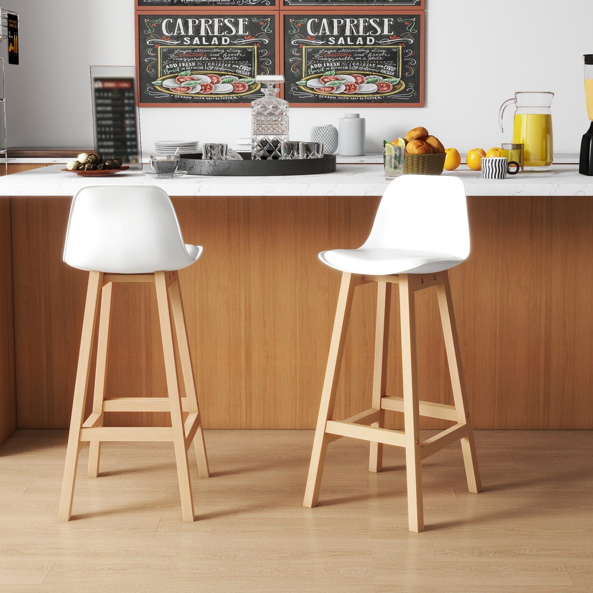 Bar Height Stools Set of 2, PU Leather Upholstered Stools for Kitchen Island, Modern Bar Chairs with Backs, White Bar Stools   at Gallery Canada