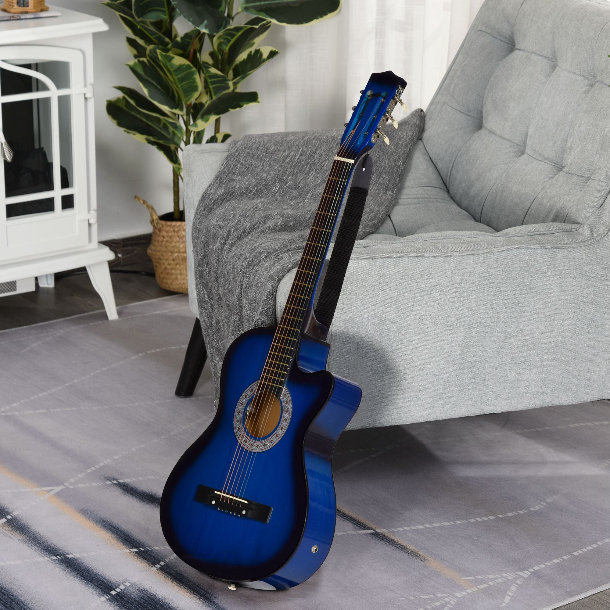 38 Inch Full Size Classical Acoustic Electric Guitar Premium Gloss Finish with Strings, Picks, Shoulder Strap and Case Bag, Blue Electronic Musical Pianos at Gallery Canada