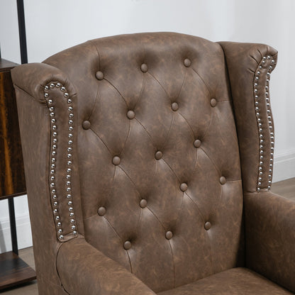 Tufted Lounge Chair, Upholstered Chesterfield-style Armchair with Solid Wood Legs and Nail Head Trim, Brown Single Sofas   at Gallery Canada