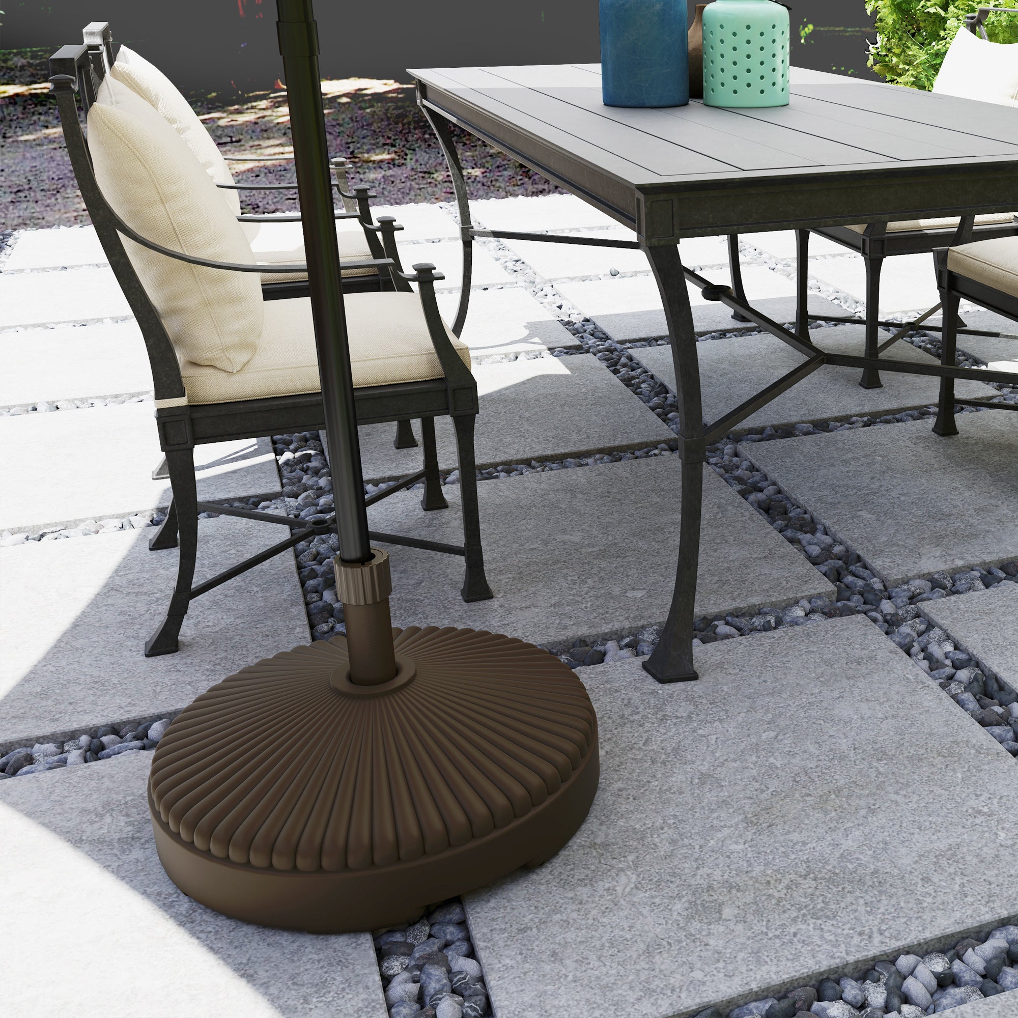 Round Patio Umbrella Base Parasol Holder Outdoor Umbrella Stand, Filled Up to 62lbs with Stand or 51lbs with Water for Garden, Poolside, Brown Umbrella Bases at Gallery Canada
