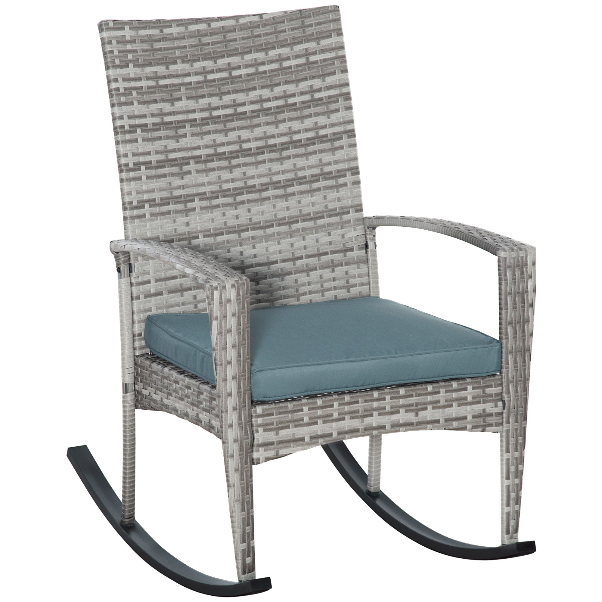 Outdoor PE Rattan Rocking Chair, Garden Glider Rocking Chair, Wicker Patio Chair Set with Armrest and Cushion, Grey Patio Chairs at Gallery Canada