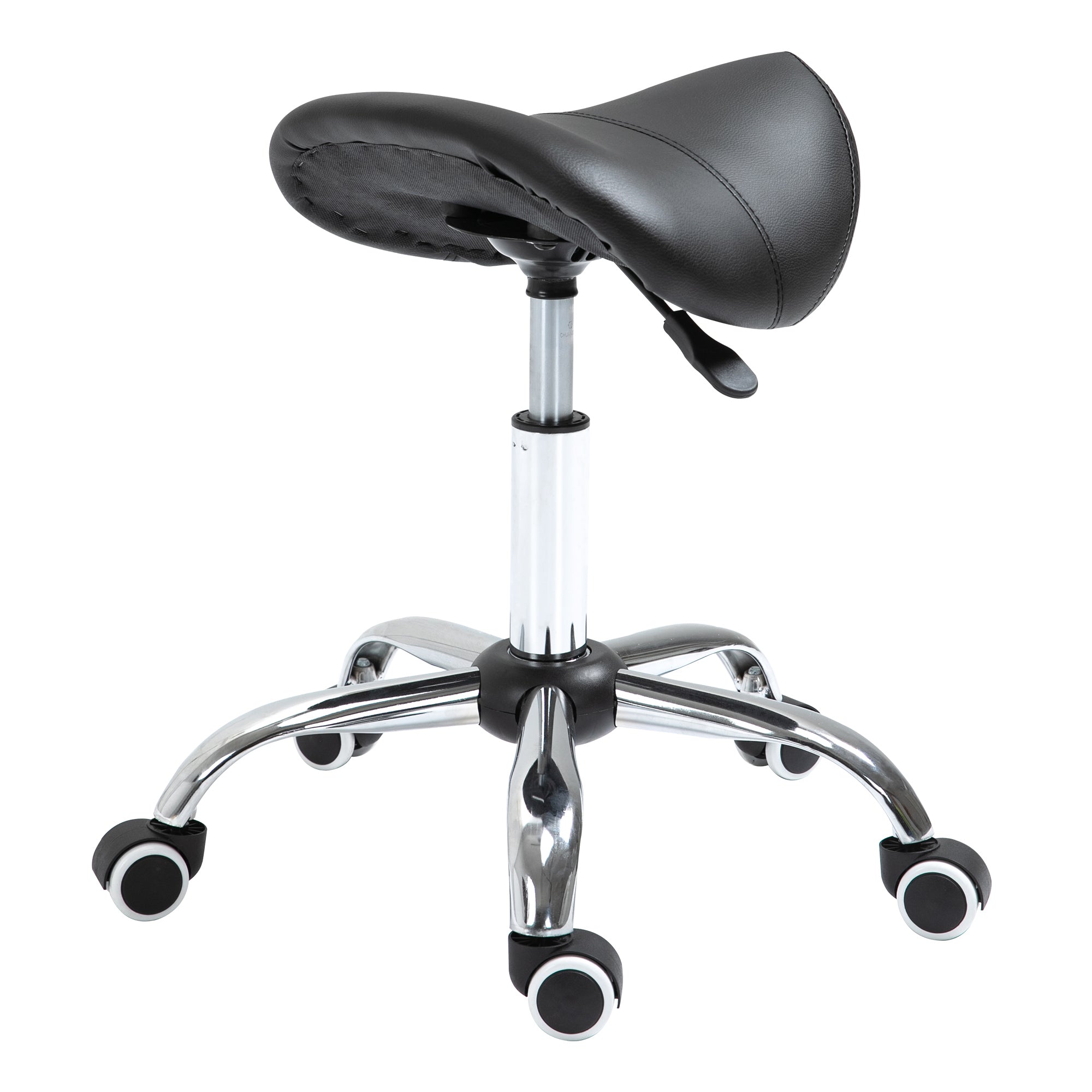 Adjustable Hydraulic Rolling Salon Stool Swivel Saddle Chair Spa Beauty Seat PU Leather, Black Salon Stools   at Gallery Canada